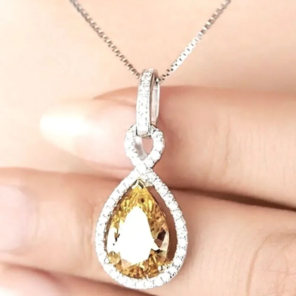 Last one!! Estate inspo 925/Citrine Teardrop charm necklace